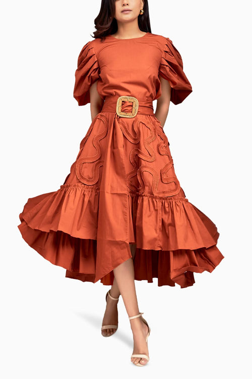 Rust Gathered Bottom Co-ord Set