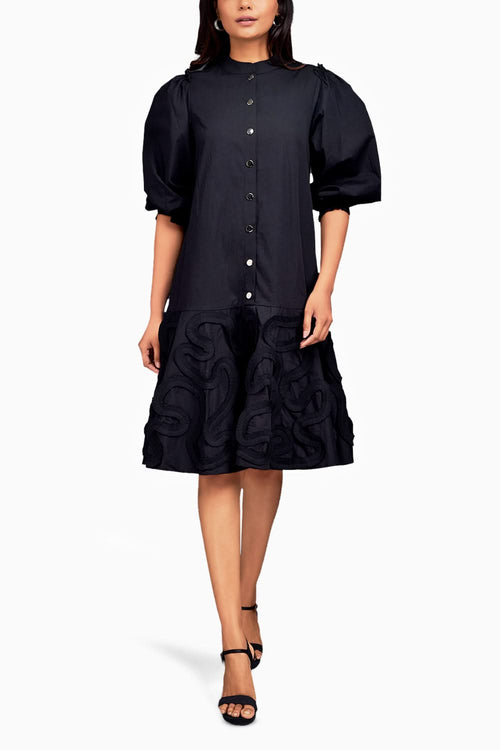 Black Gathered Bottom Dress