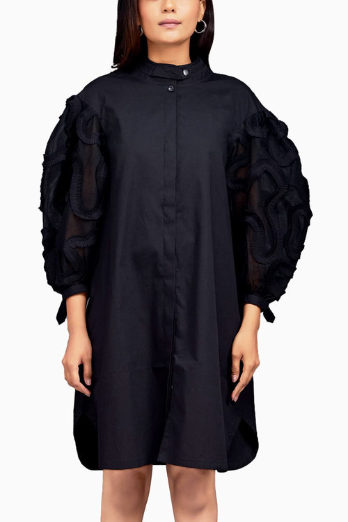 Black A-Line Button Down Dress