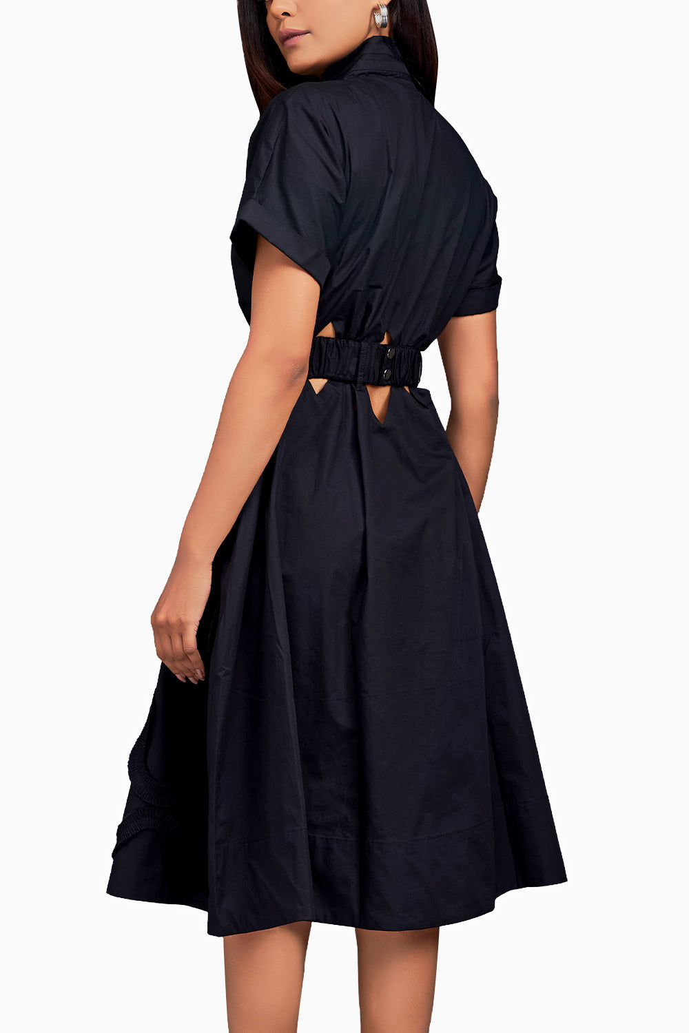 Black A-line Button Down Dress with Belt