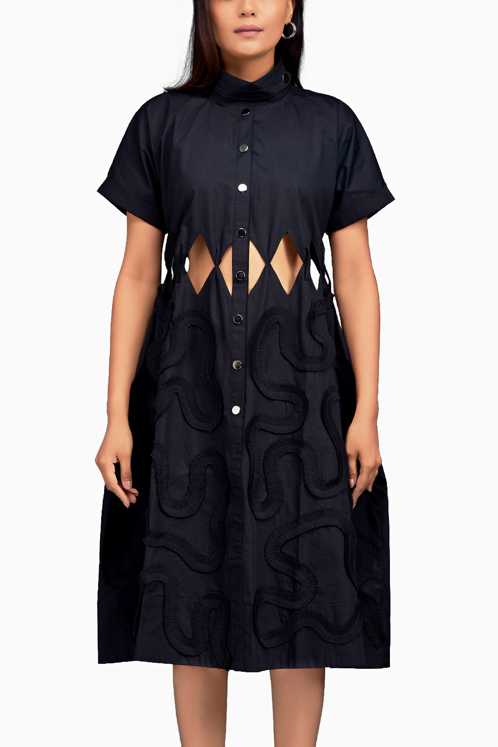 Black A-line Button Down Dress with Belt