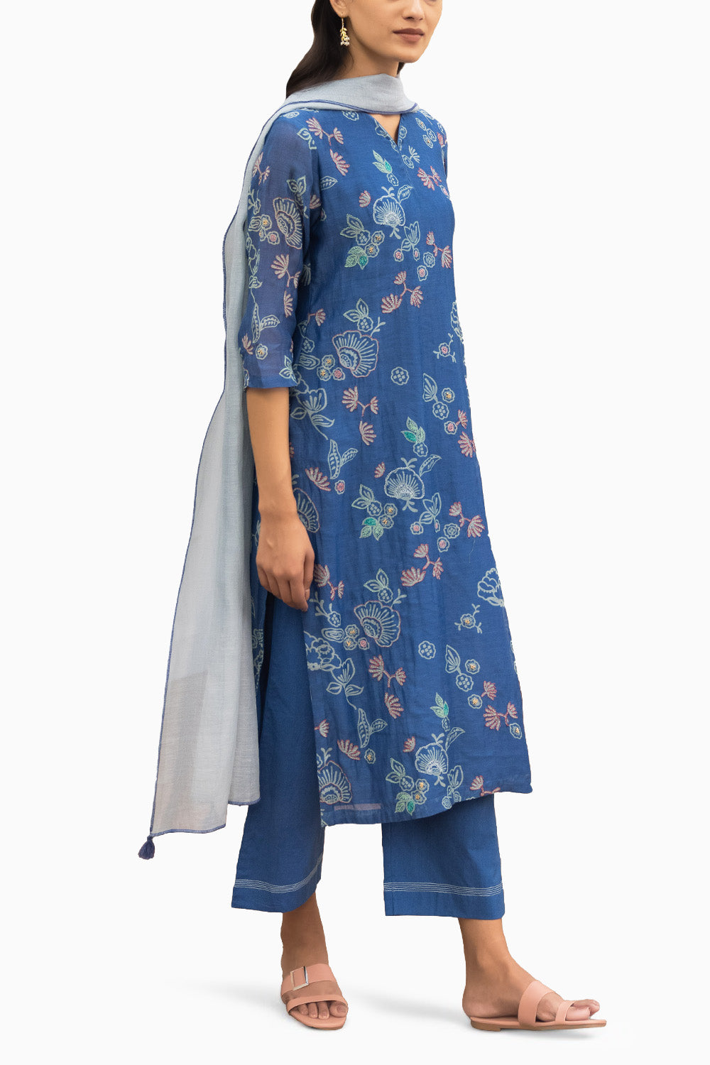 Ocean Blue Floral Kurta Set