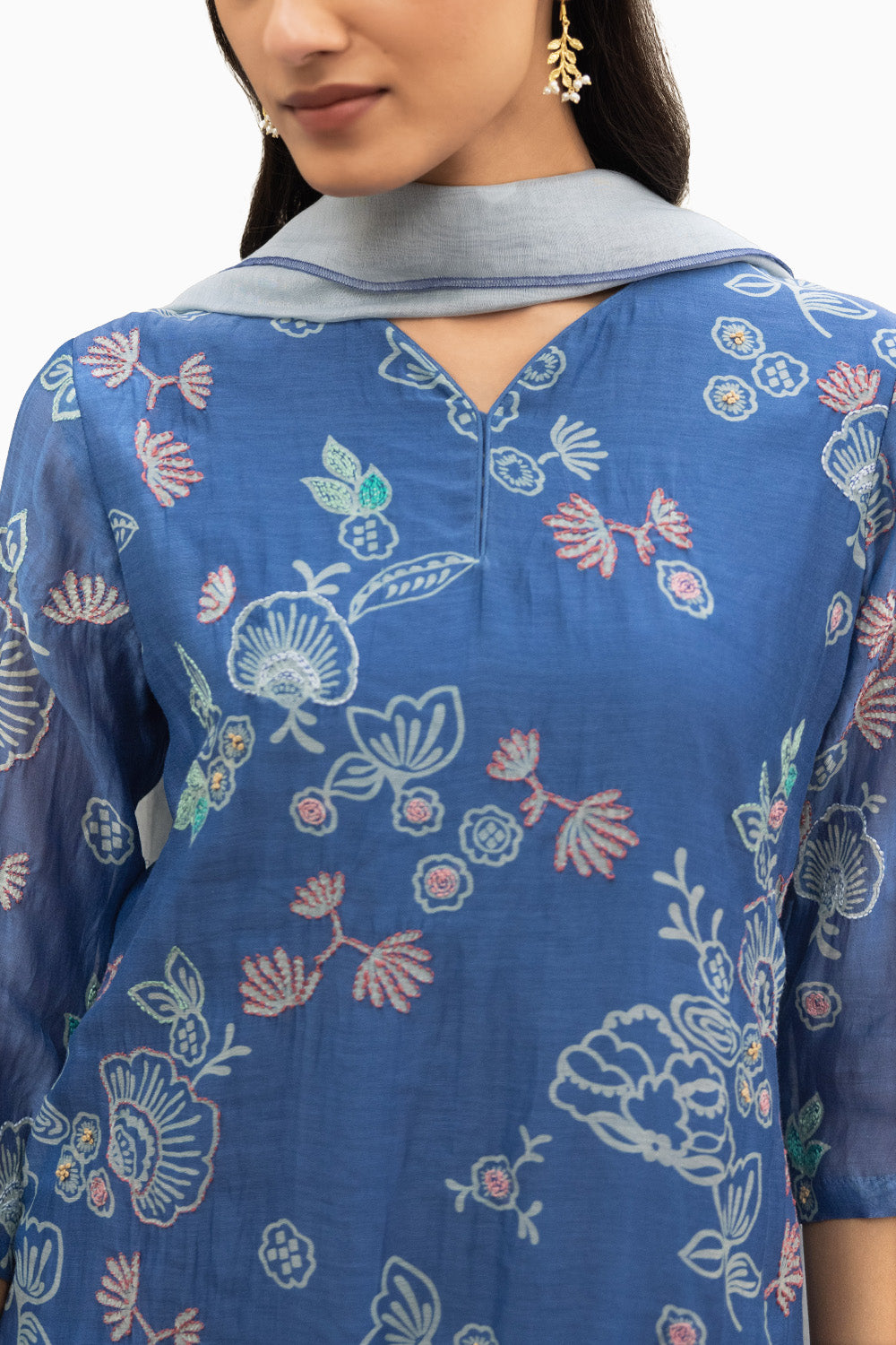 Ocean Blue Floral Kurta Set