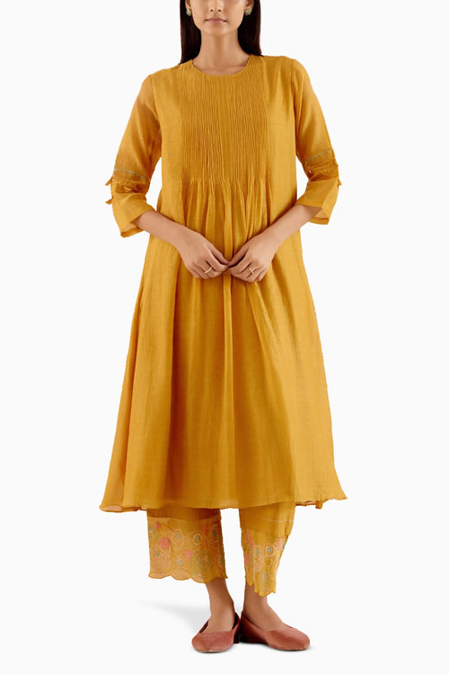 Ochre Pintuck Kurta Set