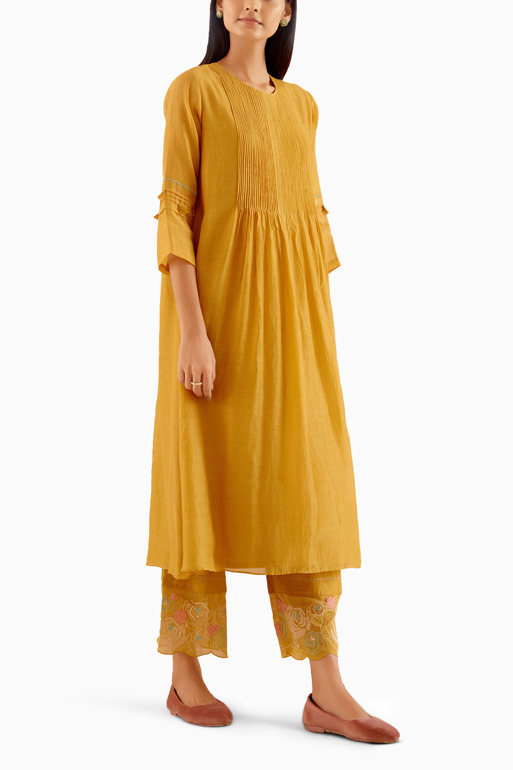 Ochre Pintuck Kurta Set