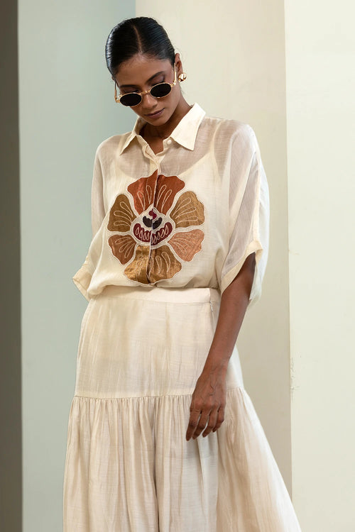 Eeda Off White Round Patch Shirt