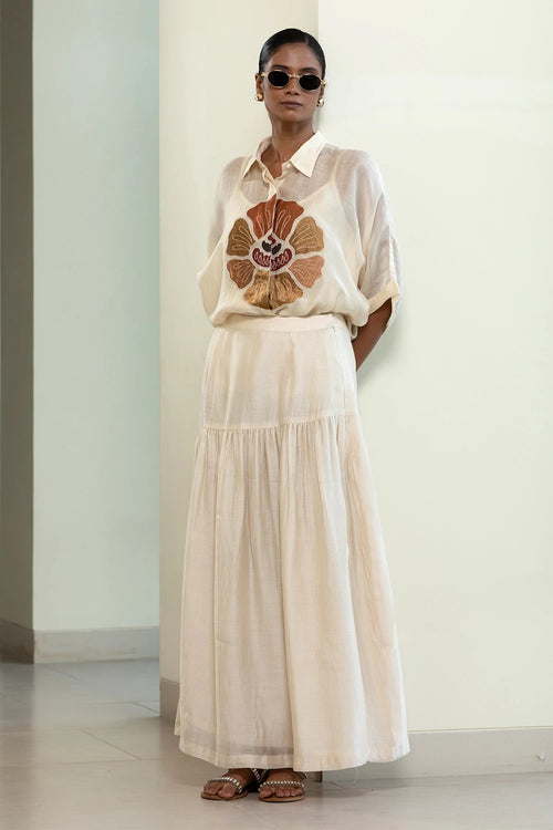 Eeda Off White Round Patch Shirt