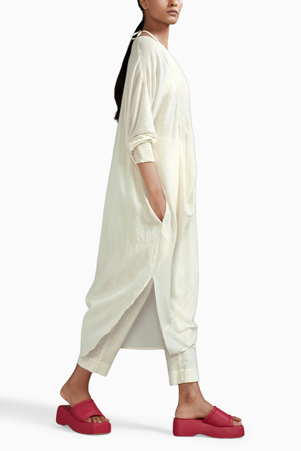 Off-White Smocked Cowl Tunic Set