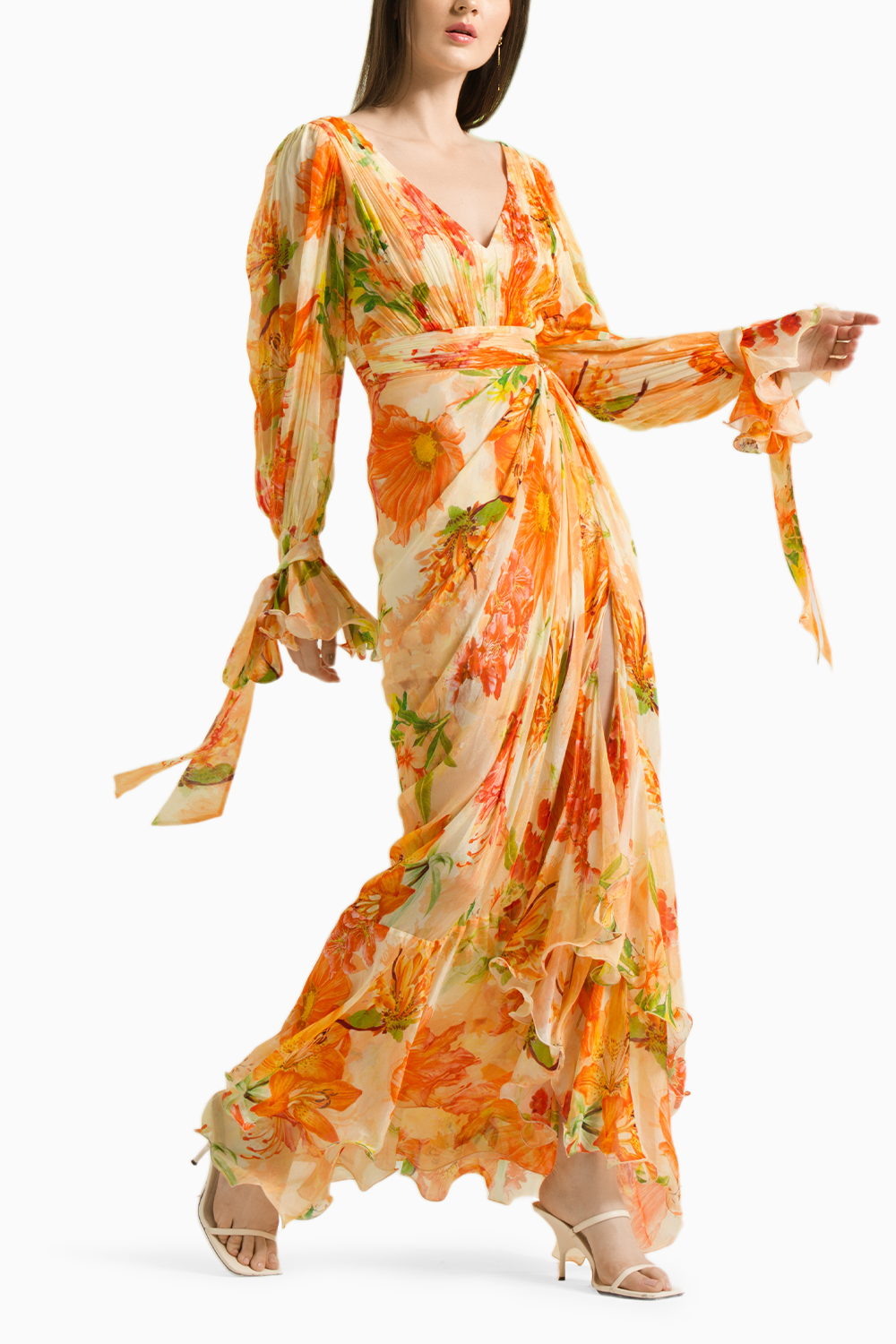 Orange Lilium Chiffon Dress