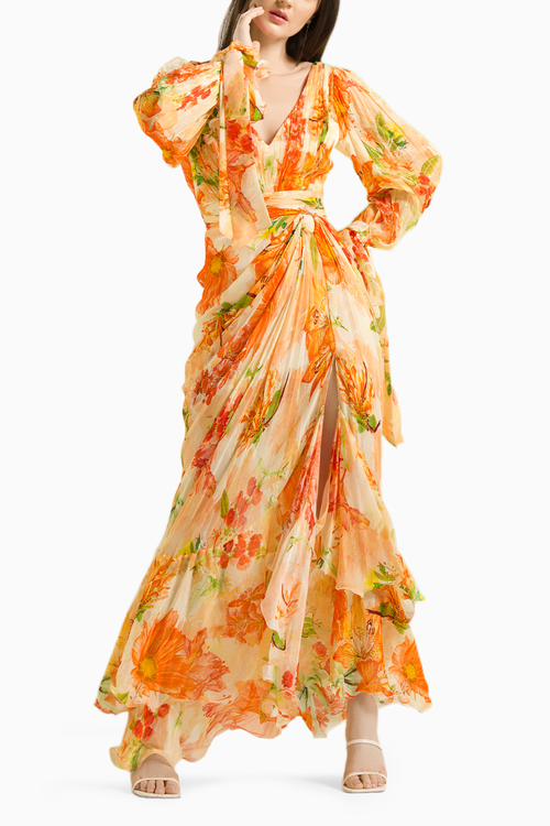 Orange Lilium Chiffon Dress