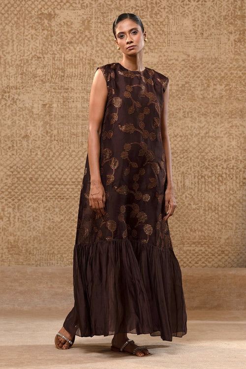 Taral Brown Organza Applique Dress