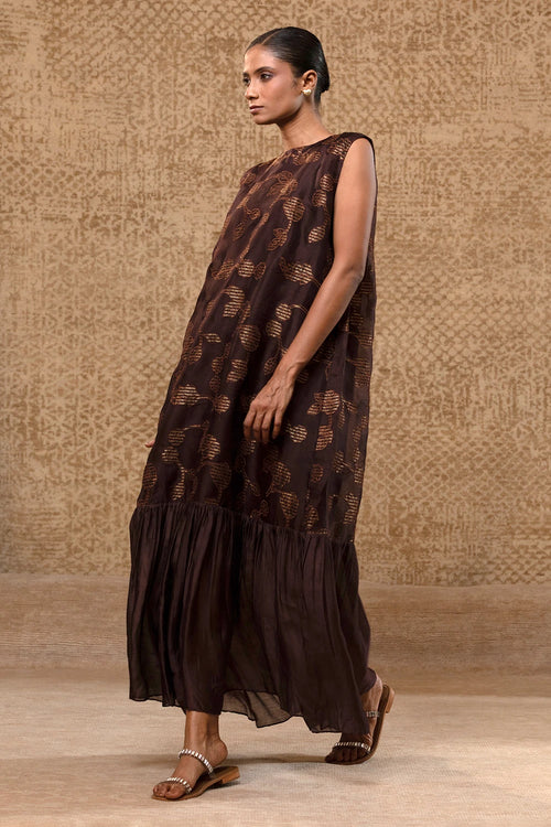 Taral Brown Organza Applique Dress