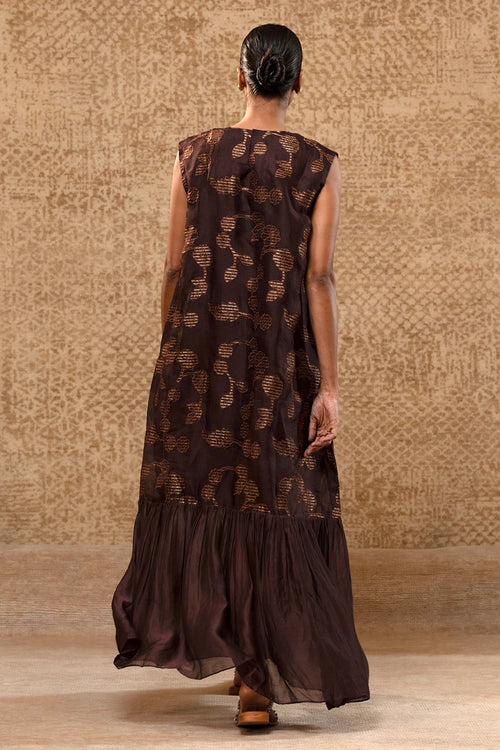 Taral Brown Organza Applique Dress