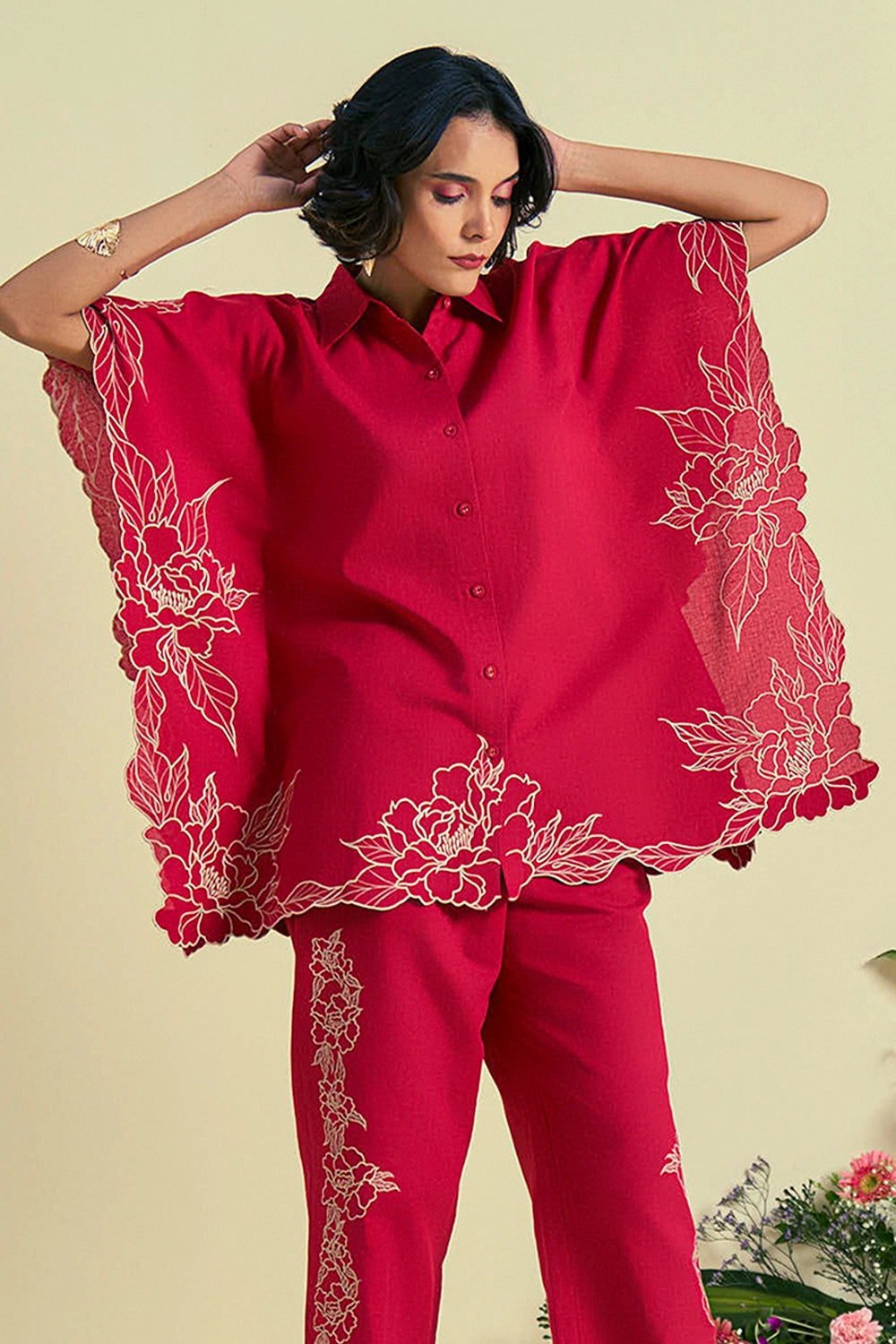 Red Jardin Kaftan Shirt