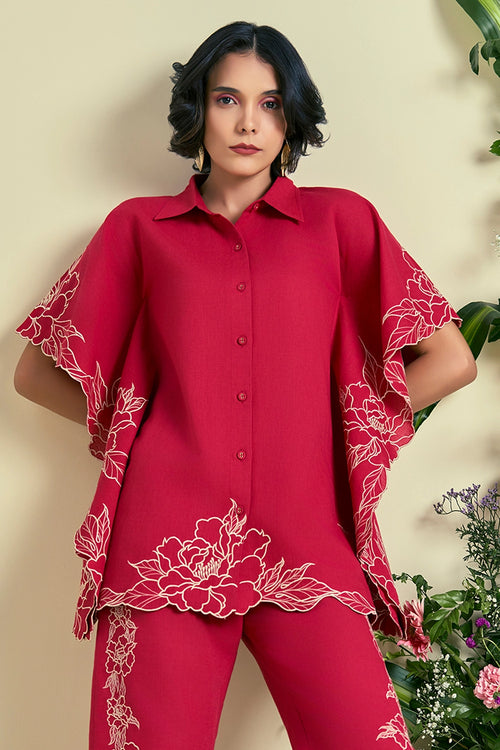 Red Jardin Kaftan Shirt