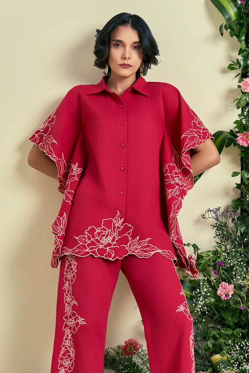 Red Jardin Kaftan Set