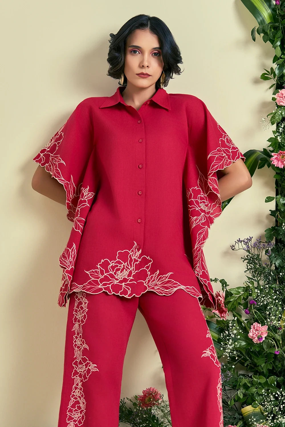 Red Jardin Kaftan Set