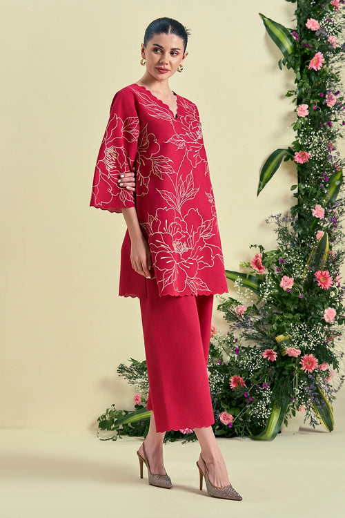 Red Nira Tunic Set
