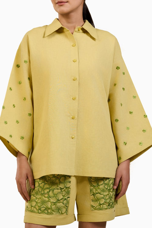 Lime Green Shirt with Embroidered Sleeves