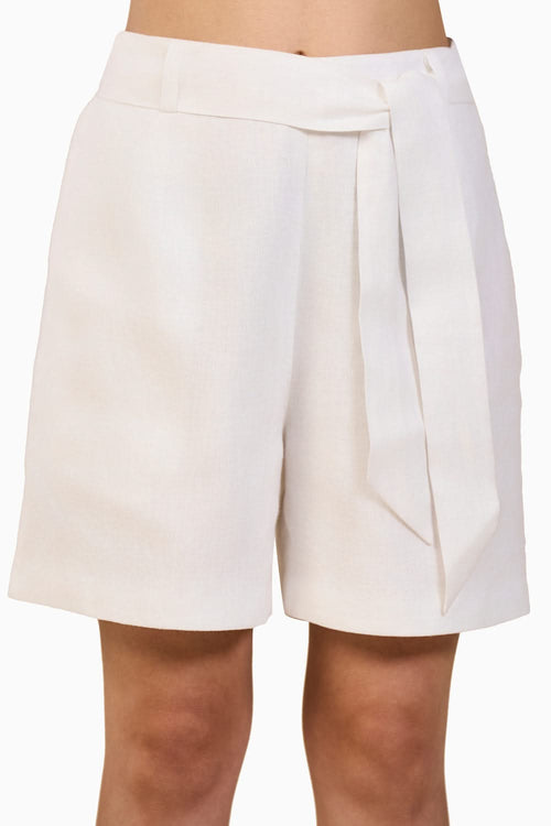 White Linen Shorts with Belt