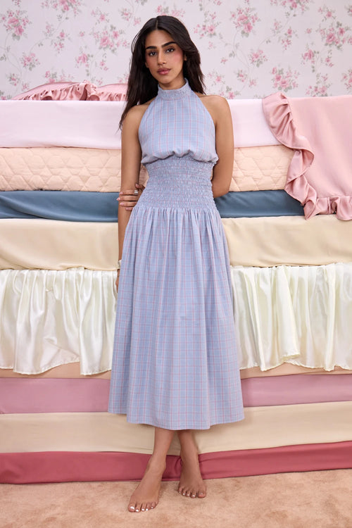 Blue Pink Halter Dress