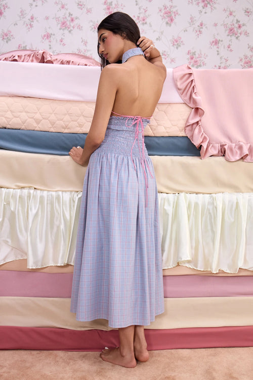 Blue Pink Halter Dress