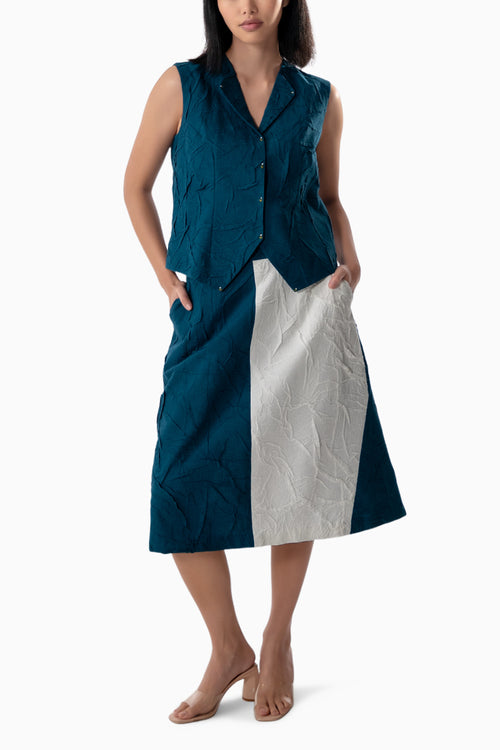 Textured Contrast Vest & Skirt Set