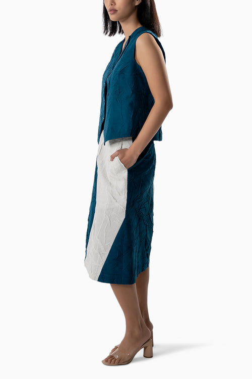 Textured Contrast Vest & Skirt Set