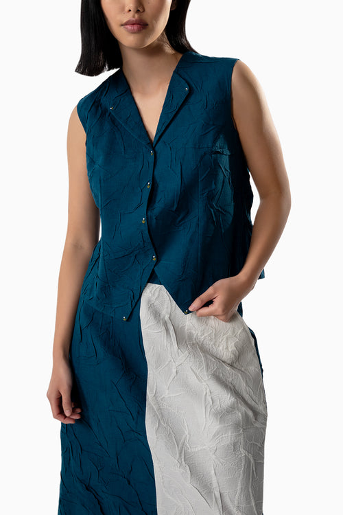 Textured Contrast Vest & Skirt Set