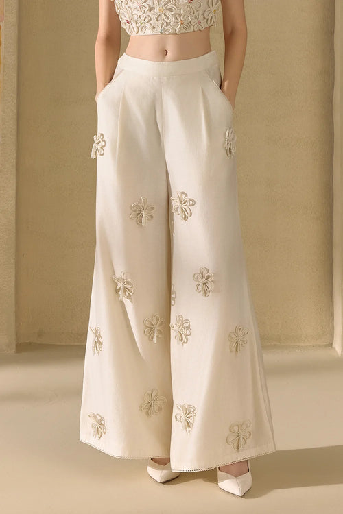Ivory Fleur Long Jacket With Crop Top And Pants