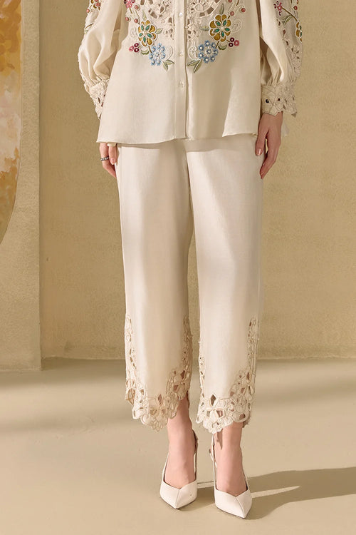 Ivory Fleur Cutout Shirt And Pants Set