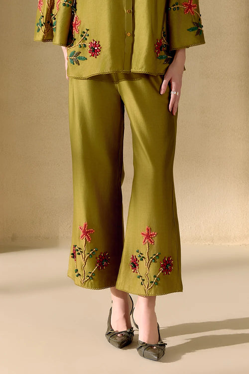 Olive Mosaic Beadwork Pants