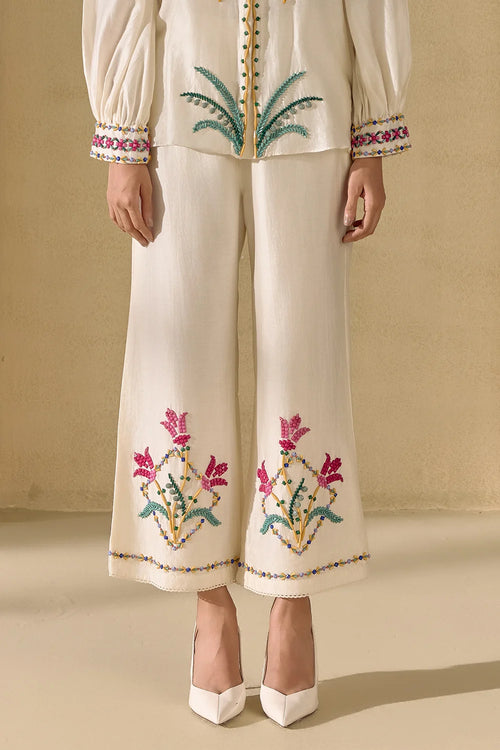 Ivory Mosaic Beadwork Shirt And Pants Set