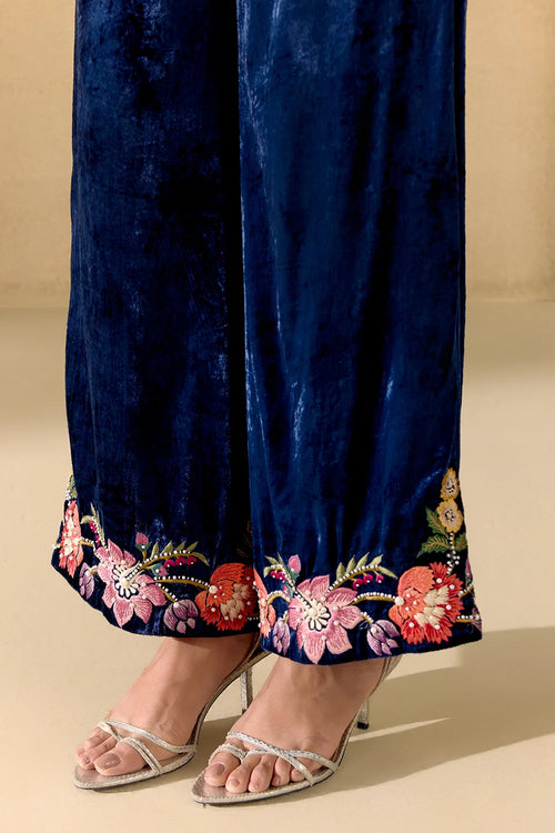 Indigo Fleur Embroidered Jacket And Pants Set