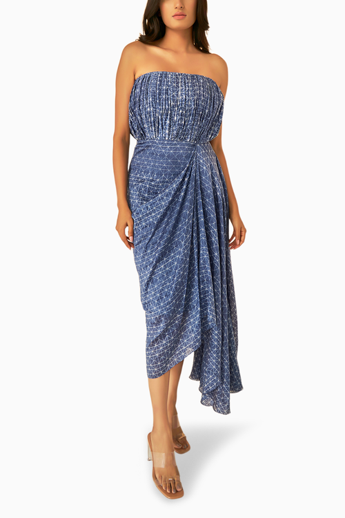Blue Corset Styled Shibori Dress