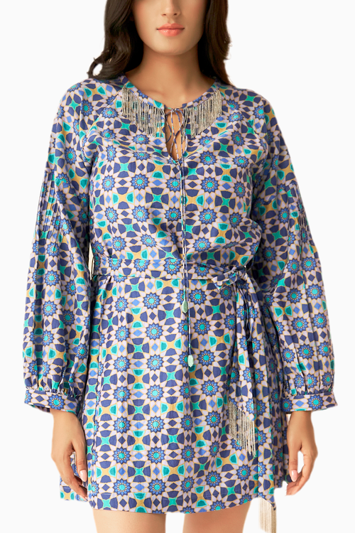 Lilac Kokand Print Short And Flare Dress