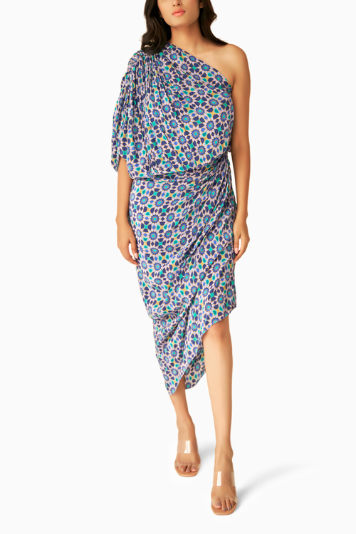 Lilac Kokand Print Lilac Drape Dress