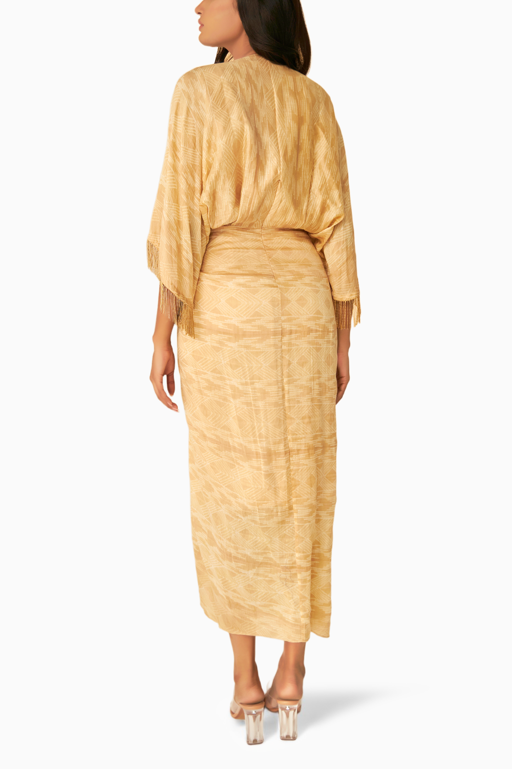 Beige Golden Shibori Beige Drape Dress