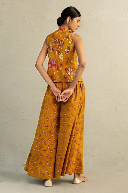 Mustard Phool Dori Coord Skirt Jacket Set