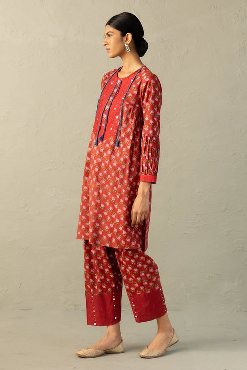 Red Phool Dori Short Kurta Salwar Set