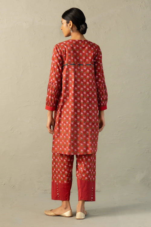 Red Phool Dori Short Kurta Salwar Set With Dupatta