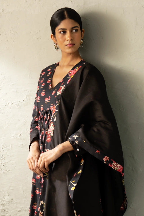 Black Phool Dori Anarkali Set