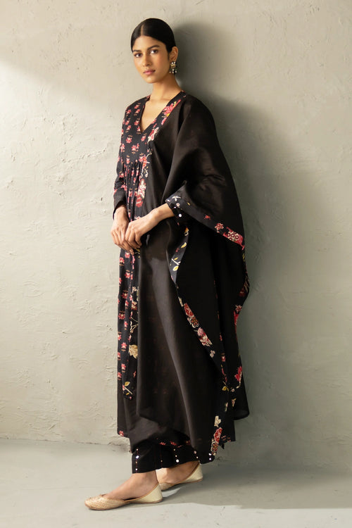 Black Phool Dori Anarkali Set