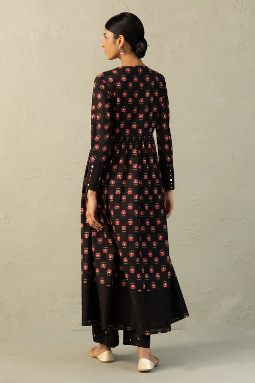 Black Phool Dori Anarkali Set