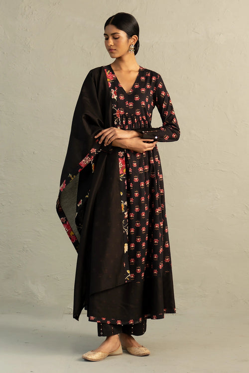 Black Phool Dori Anarkali Set