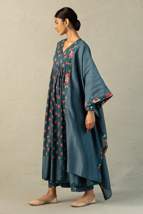 Teal Phool Dori Anarkali Set