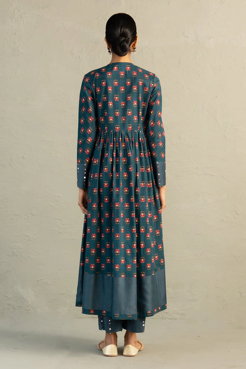 Teal Phool Dori Anarkali Set