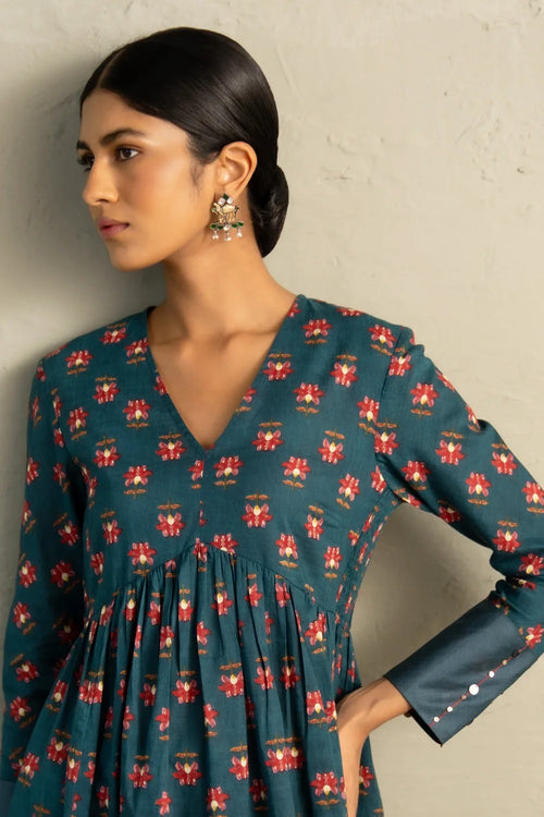 Teal Phool Dori Anarkali Set