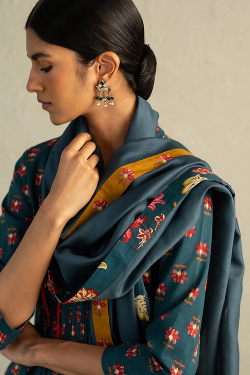 Teal Phool Dori Pintuck Kurta Set