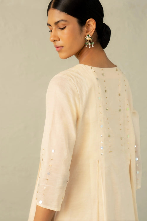 Beige Phool Dori Pleated Kurta Set